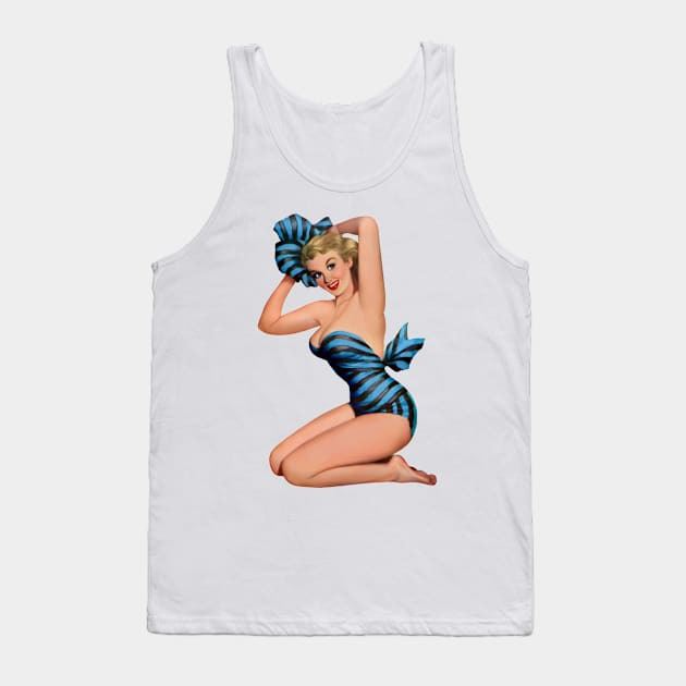 Blue and black striped pin-up girl Tank Top by Montanescu